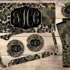 Camo Leopard Print Monogram License Plate or Frame: Car Coasters Set