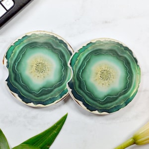 Watercolor Green Agate Sandstone Car Coasters