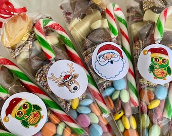 5 x Christmas Chocolate Cones with Candy Cane - gift, Christmas Eve Box, stocking filler, kids