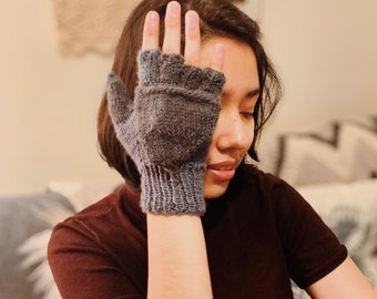 Suillty Fingerless Winter Warm Wool Blend Knitted Convertible Gloves with Mitten Cover for Women Children 