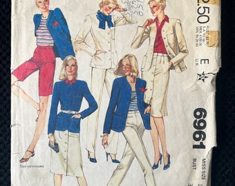 McCall’s 6961 Vintage Sewing Pattern 1980s blazer, pants and skirt bust 34