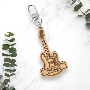 Electric guitar personalised wooden keyring