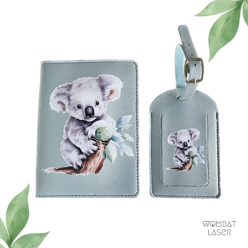 Passport cover & luggage tag set Australian animal designs Koala
