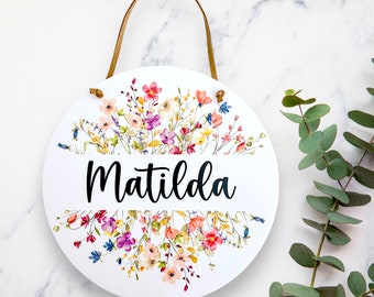 Personalised floral wall hanging / door sign - Floral design 1