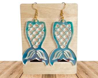 Acrylic mermaid tail drop earrings / mermaid tail dangle earrings