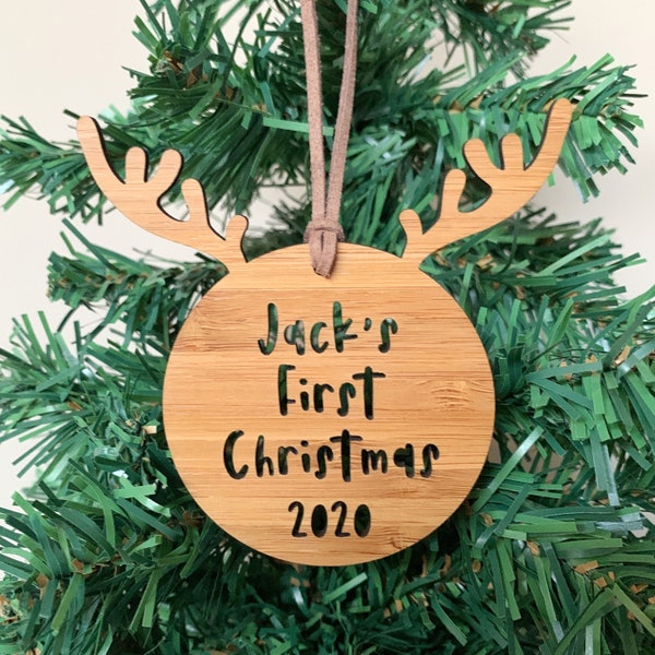 Personalised first Christmas ornament / Reindeer ornament / Rudolph ornament / Christmas tree decor / Christmas bauble / First Christmas