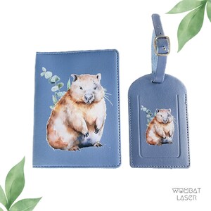 Passport cover & luggage tag set Australian animal designs Wombat