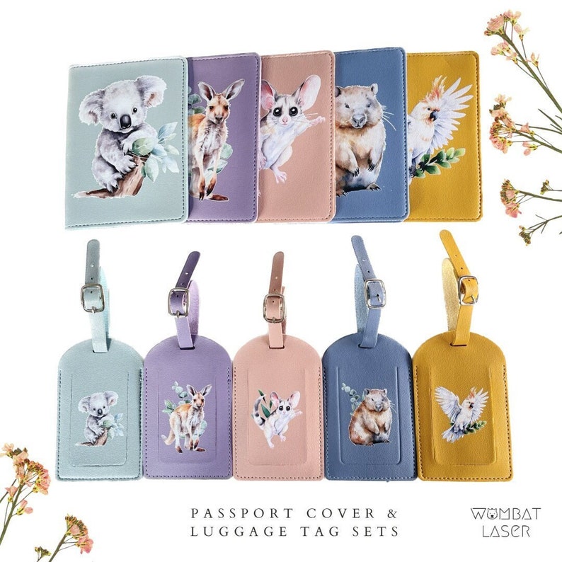 Passport cover & luggage tag set Australian animal designs image 1