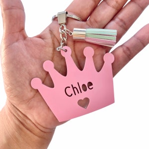 Personalised princess crown bag tag / keyring / bag charm / school name bag tag
