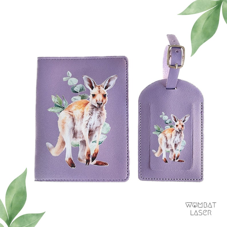 Passport cover & luggage tag set Australian animal designs Kangaroo