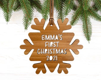 Personalised first Christmas snowflake ornament / Christmas tree decor / First Christmas