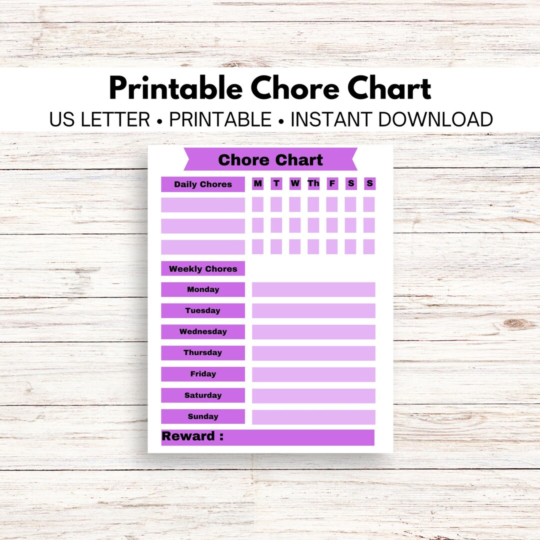 Printable Daily and Weekly Chore Chart for Kids - Etsy