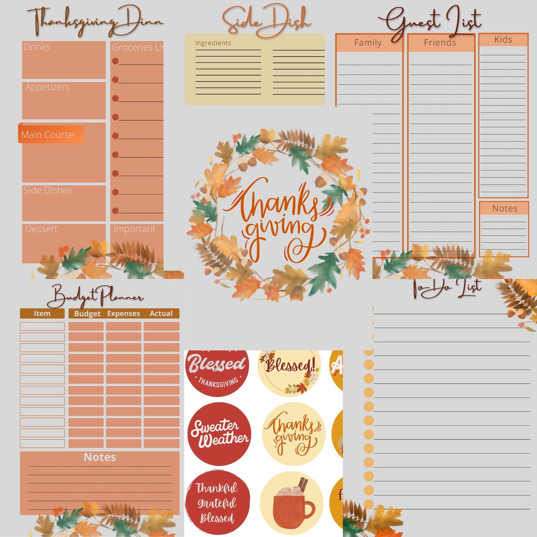Thanksgiving Planner Printable Etsy