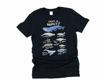 Types Of Whales, Whale, Whales, Blue Whale, Killer Whale, Nature Shirt, Whale Shirt, Whale T Shirt, Nautical Shirt, Whale Tshirt, Whale Gift