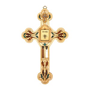 MATIEL 11.4&quot; Wood Wall Cross w/ a Mini Holy Bible + Decorated Gemstones, Holy Water, Holy Soil - Home Decor, Religious Gifts, Wall Hanging