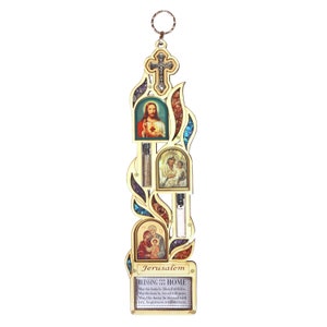MATIEL House Blessing Wall Hanging Wall Décor Holy Water From the Jordan River Holy Soil and images of Jesus and Mary w/ colorful gemstones.