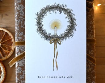 Postkarte Kranz mit Kerze
