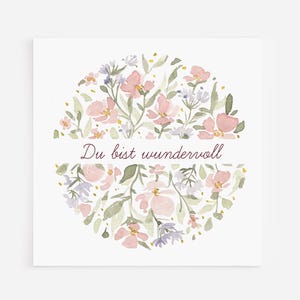 Postkarte "Du bist wundervoll" rosa Blumen