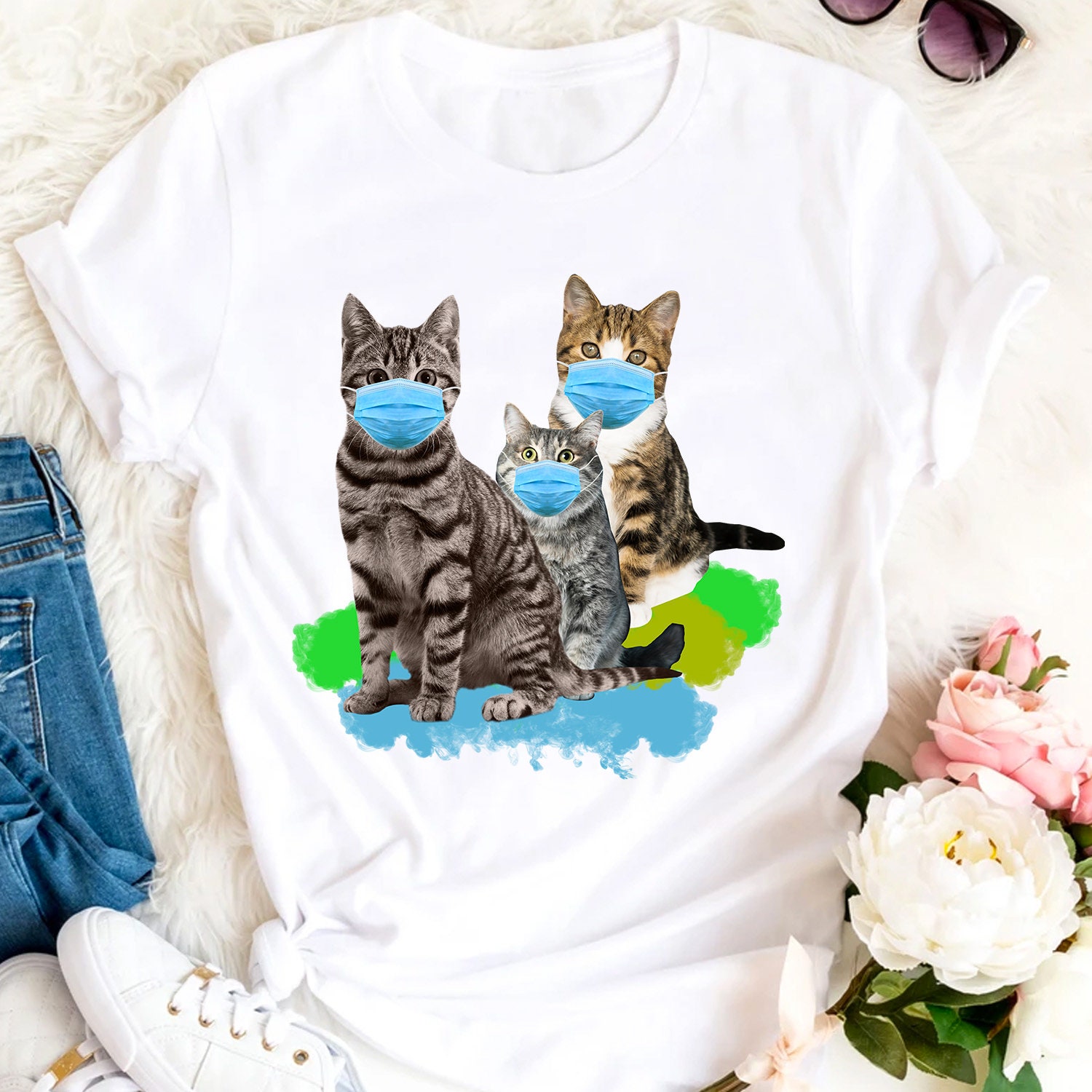Three Cute Cats Wearing Masks Shirt Cats With Masks Shirt Etsy