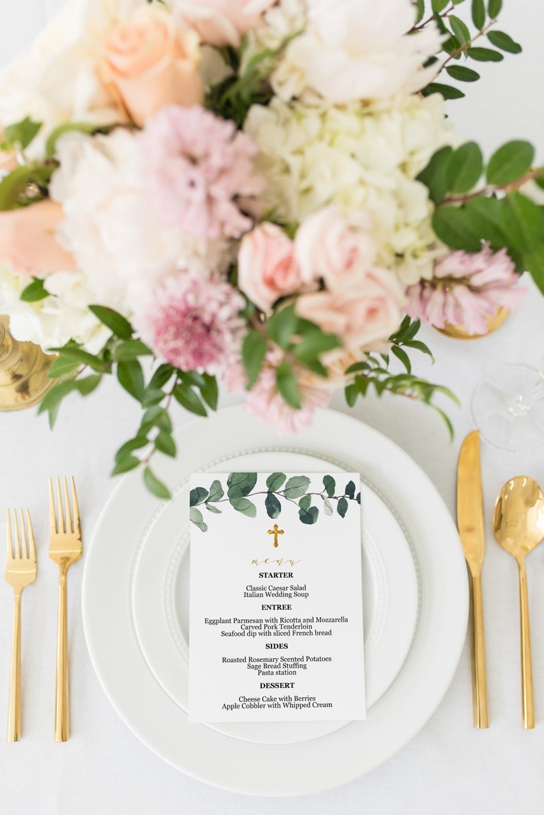 Menu for Baptism Instant Download Greenery Baptism Menu Etsy