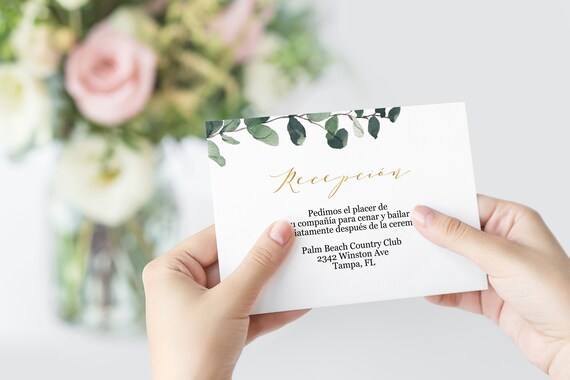 Greenery Spanish Wedding Reception Details Card Template Etsy