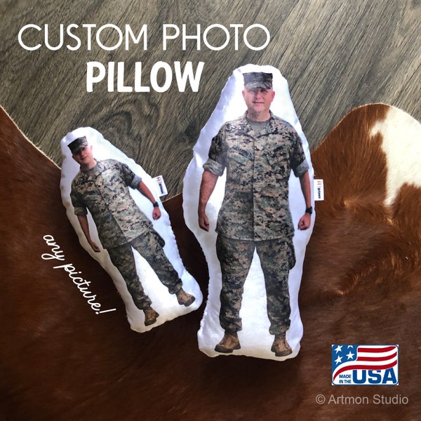 My Hero Stuffed Doll Deployment, Army, Navy, Military, Photo Pillow, Face pillow, Comfort, Look-a-Like, Memory, Marine, Daddy, Mommy