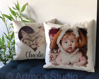 Personalized Photo Pillow Cover, Custom Photo Linen Pillowcase, Photo Pillow Cover, Picture Pillowcase, Anniversary Gift, Square Pillow