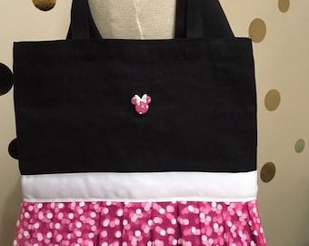 Minnie Mouse roze en witte katoenen stippen thema fancy tutu draagtas zwarte tas