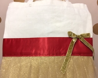 Gouden en rode crèmekleurige fancy tutu-draagtas met gouden of blauwe strik