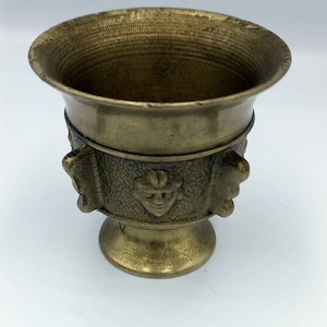 Mortar  bronze with faces, Kitchen decor mortar