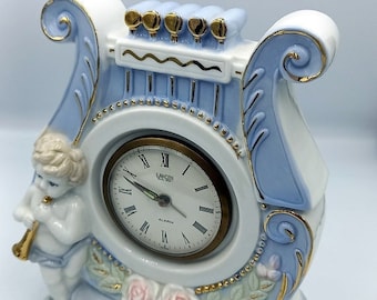 Reloj de mesa vintage de porcelana Landex Royal: Harp Design, Japón
