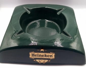 Vintage green porcelain ashtray Heineken Beer, Advertising ashtray