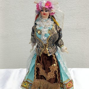 Vintage Corfu Greek Doll: Handmade Traditional Dress, Decorative Collectible