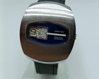 Vintage Amerika wrist watch, Jump hour, Automatic Space Age watch