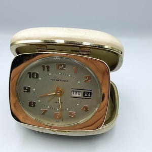 Reloj despertador de viaje vintage de Tokio, reloj de escritorio de cuerda japonés