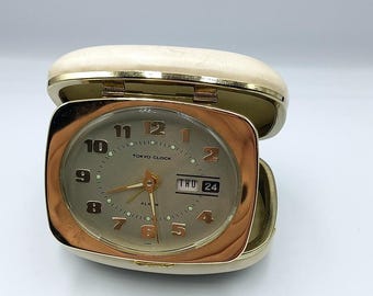 Vintage Tokyo Travel Clock: Retro Japanese Winding Alarm Clock in