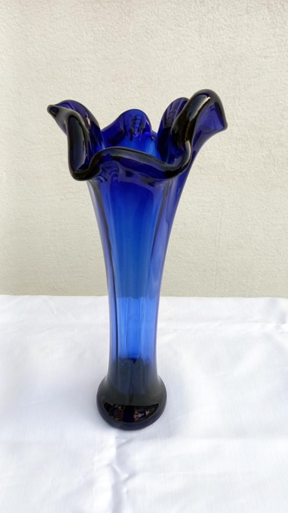 MURANO ムラーノ イタリア製 コバルトブルー 金彩 花瓶 フラワーベース ヴィンテージ コバルトブルー ムラーノガラス製花瓶：テーブル装飾
