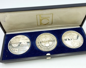 Casket of 3 silver coins for World Cup Football 1974 W. Germany