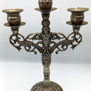 Vintage Brass Candle Holder: Antique Bird & Floral Design