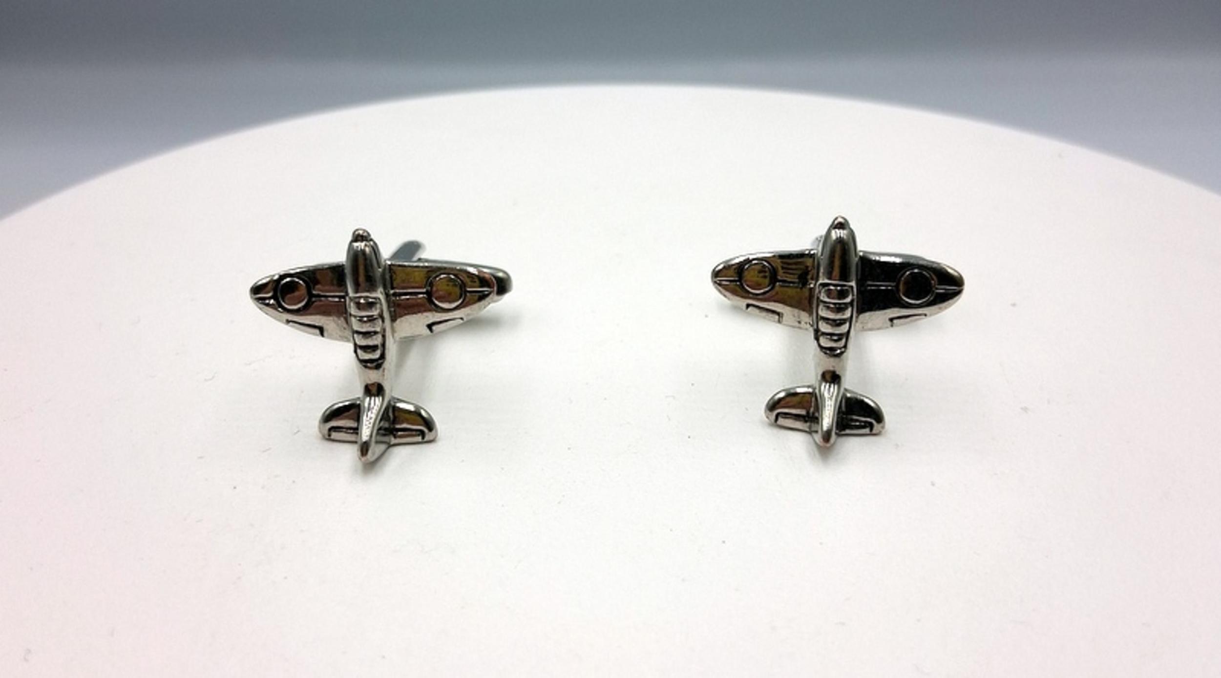Gemelli A Forma Di Aeroplano In Rame Pressofuso, Finitura Ottone/Argento, Con Perno Girevole, Regalo Originale Per Uomo - 5
