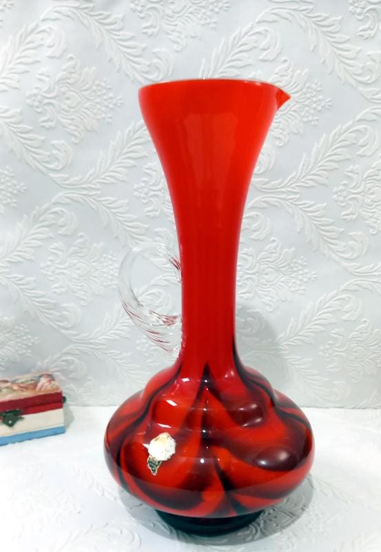 ヴィンテージ ムラーノ レッドガラス花瓶：70年代イタリア風インテリア