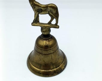 Vintage hand bell with deer figure, Solid brass small bell