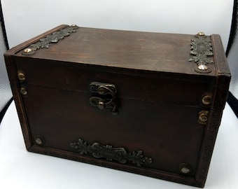 Caja de madera vintage para joyas, caja de almacenamiento decorativa