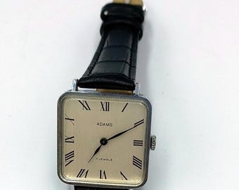 Vintage Adams Unisex Wrist Watch, Windup Hand Watch, 17 Jewels