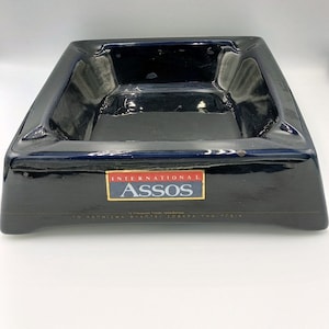Blue square ceramic ashtray  Assos cigarettes made in Italy ashtray, Promotional ashtray
