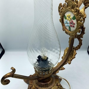 Vintage brass table lamp with lamp glass