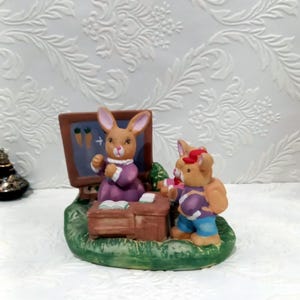 Vintage Ceramic Bunny Figurines: Teacher and Students