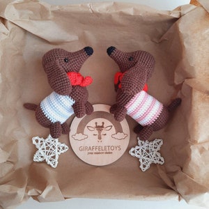 Dachshund puppy stuffed dog baby gift, Crochet dachshung dog , dog stuffed animal Farm baby shower gift.