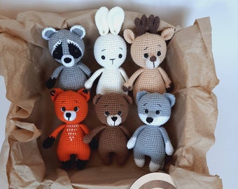 Gestrickte Waldtier Spielzeug: Gehäkelter Bär, Fuchs, Wolf, Reh
