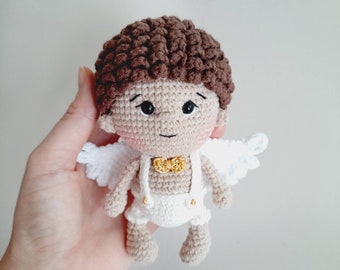Angel crochet doll  baptism gifts for godchild, angel theme baby shower, baby boy gift angel for expecting mom, guardian angel figurine